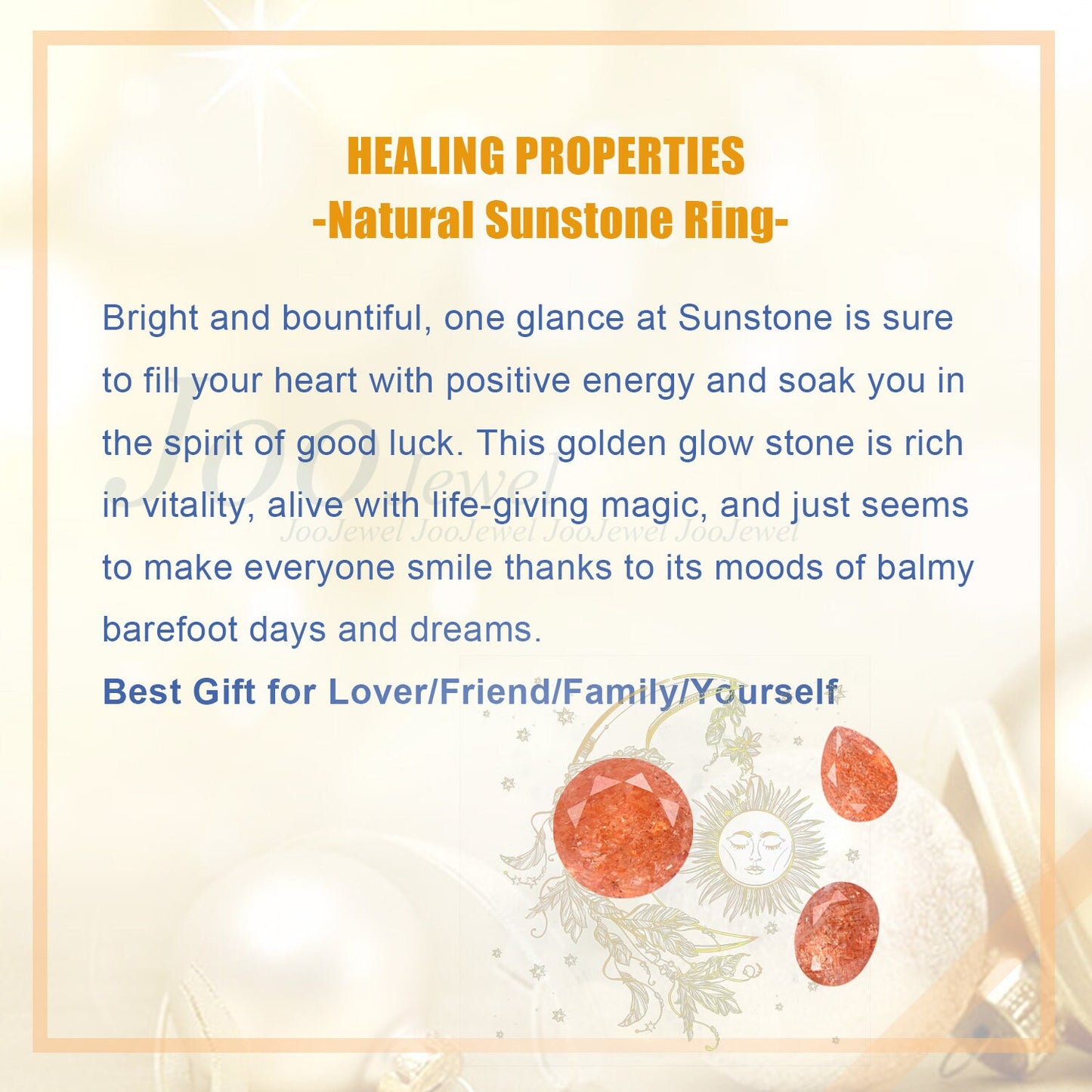 Round Cut Sunstone Ring Silver Natural Gemstone Heal Crystal Ring 7mm Orange Sunstone Engagement Rings Energy Ring Energy Jewelry Gift Women