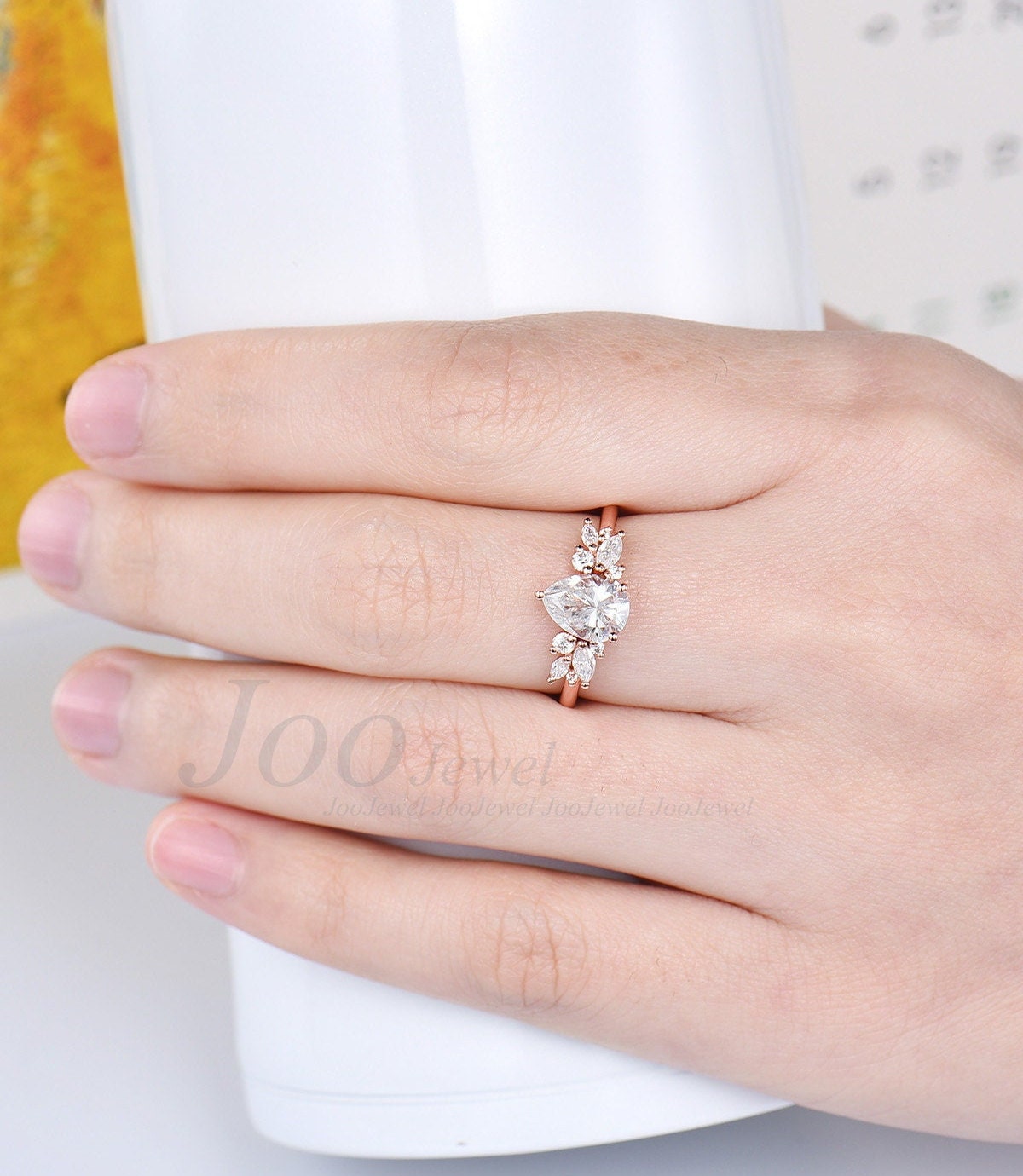 Pear Shaped Moissanite Engagement Ring 1.25ct Moissanite Diamond Wedding Ring April Birthstone Cluster Diamond Ring Anniversary Gift Women