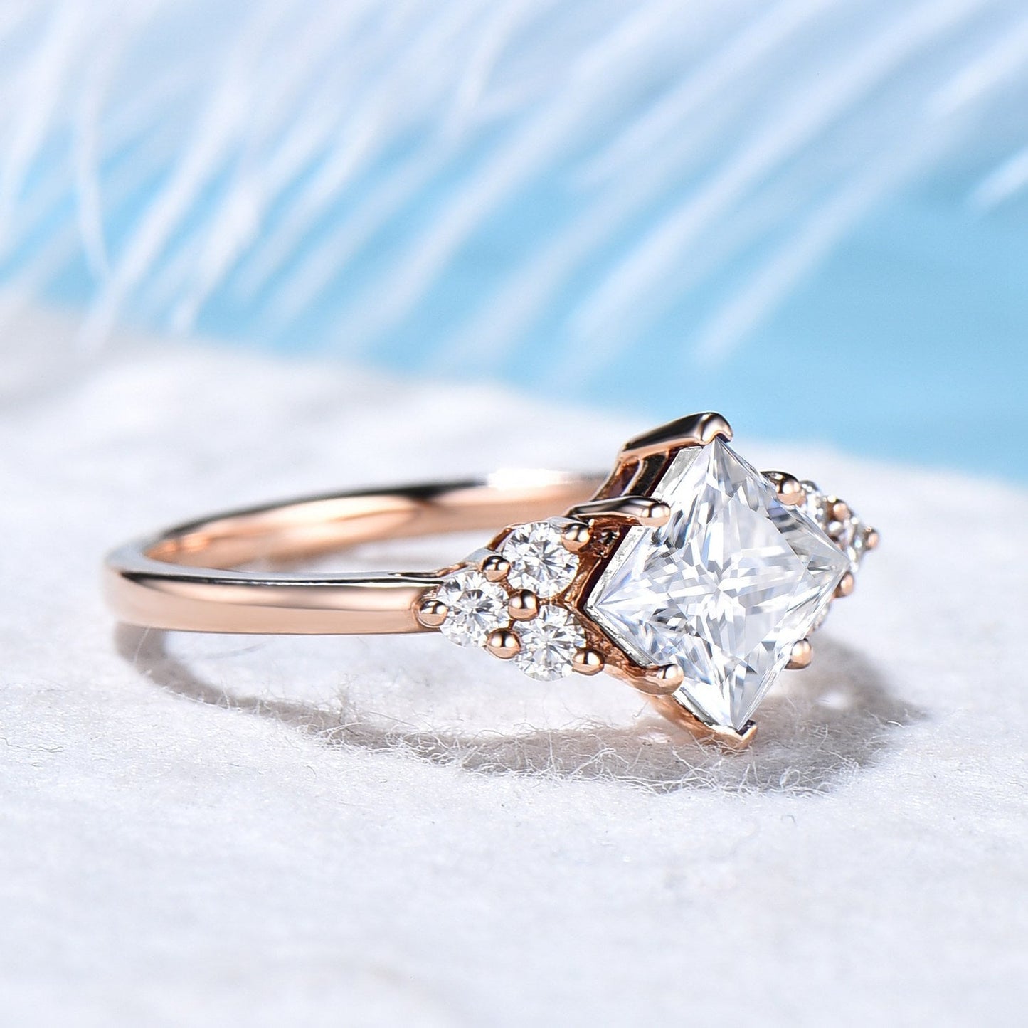 2ct Princess Cut Moissanite Engagement Rings Rose Gold Moissanite Diamond Cluster Wedding Ring Bridal Anniversary Promise Ring Gift for Her