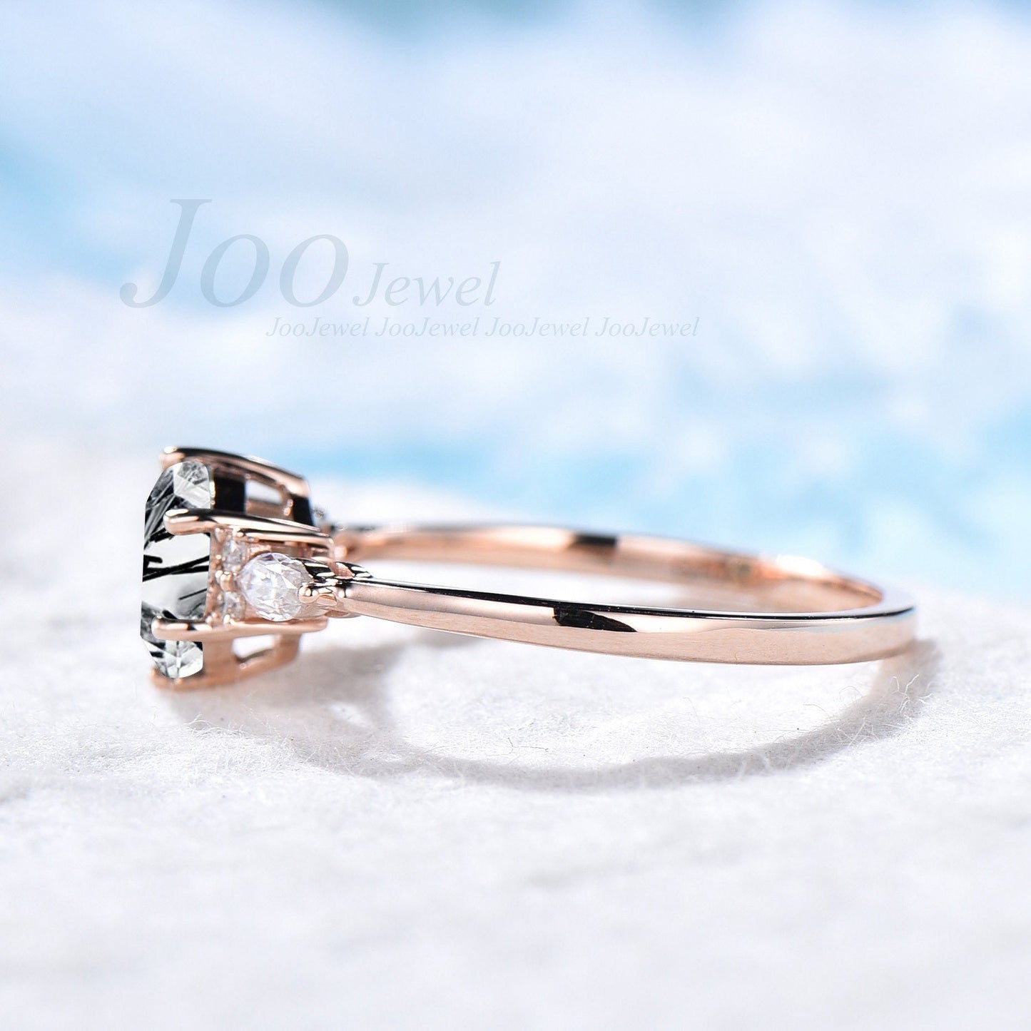 Hexagon Cut Natural Black Rutilated Quartz Ring Black Crystal Hexagon Shaped Black Stone Engagement Ring Black Rutile Wedding Promise Ring