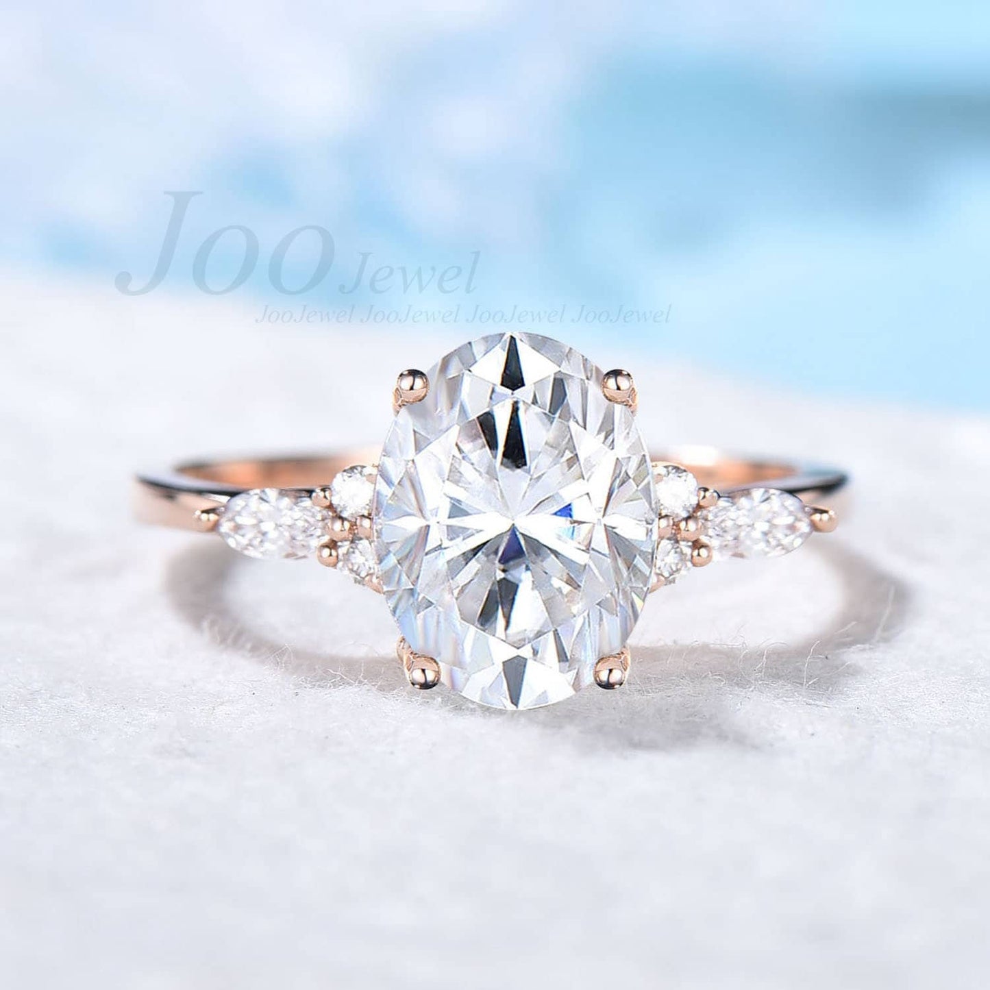 Oval Wedding Ring 3ct Dainty Moissanite Engagement Ring April Birthstone Cluster Moissanite Diamond Ring Anniversary Gift for Women Wife