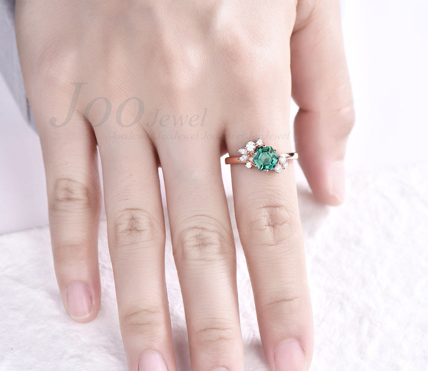 925 Sterling Silver Vintage Blue-Green Sapphire Engagement Ring Hexagon Cut Anniversary Rings Cluster Promise Ring Teal Sapphire Bridal Ring