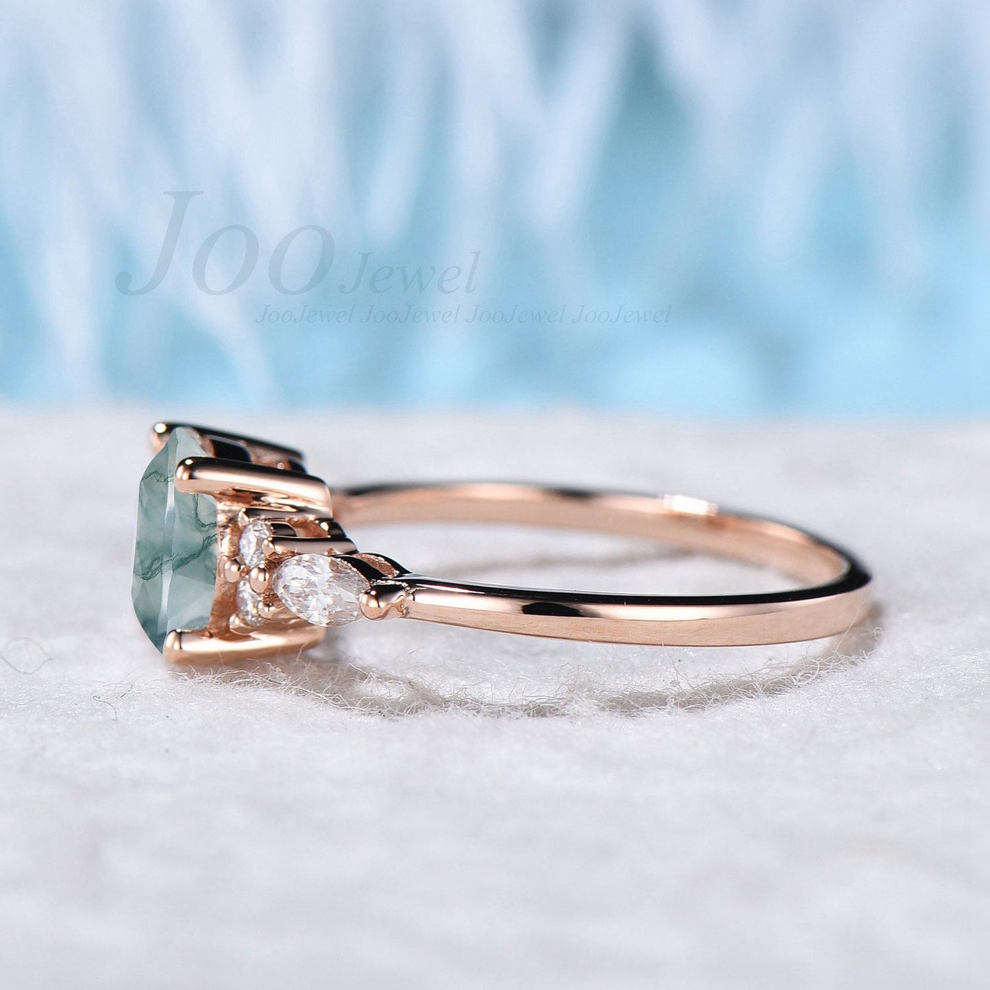 Round Shaped Natural Moss Agate Ring in Sterling Silver Unique Gemstone Wedding Ring 7mm Round Engagement Ring Woman Natural Healing Stones