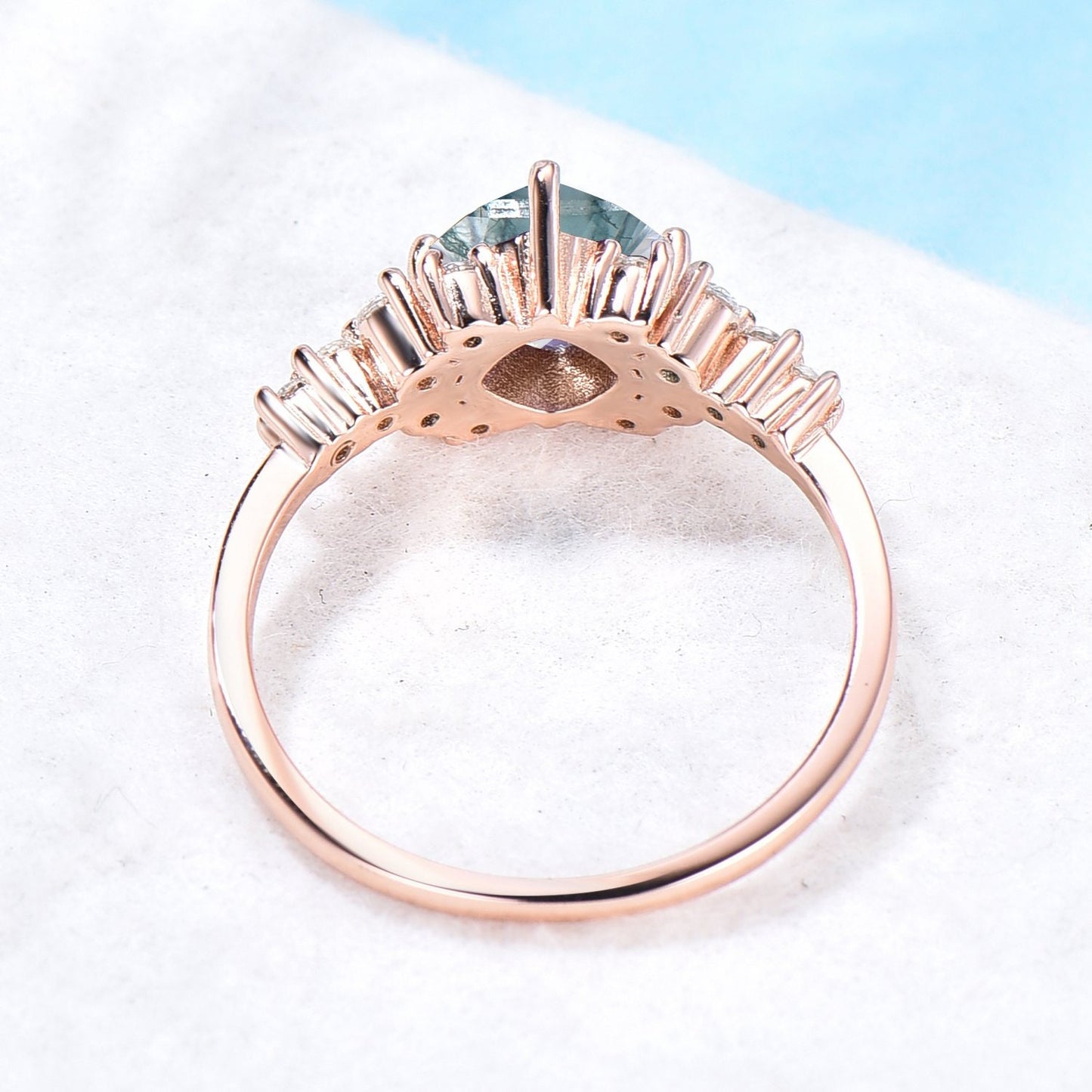 Cushion Cut Natural Green Clear Moss Agate Ring 14K Gold Square Moss Agate Cluster Snowdrift Engagement Ring For Women Crystal Jewelry Gift