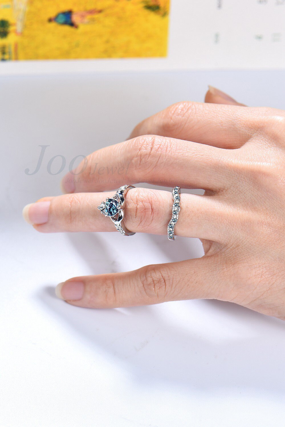 Alexandrite Engagement Ring Set June Birthstone Celtic Claddagh Engagement Ring Irish Promise Ring Women Anniversary Gift Heart Wedding Ring