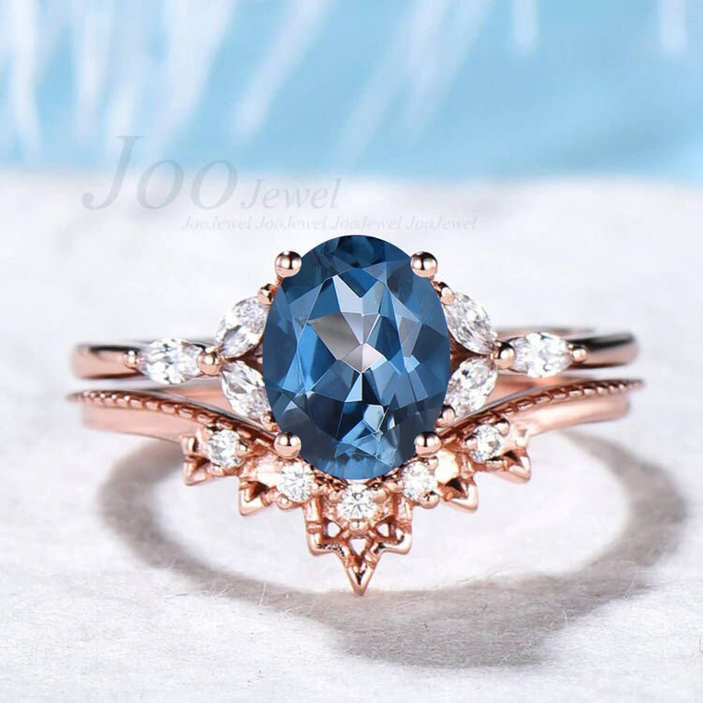 Sterling Silver Dainty Natural London Blue Topaz Engagement Ring Set December Birthstone Wedding Ring Topaz Gemstone Jewelry Gift for Her