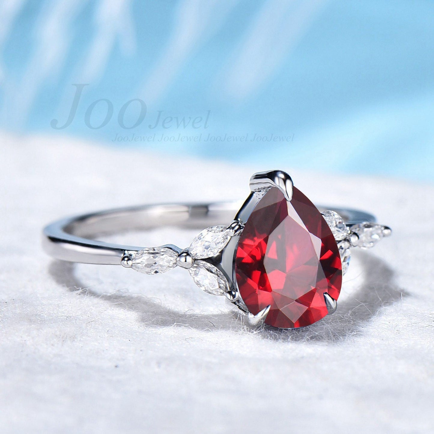 Sterling Silver 1.25ct Pear Shaped Ruby Engagement Ring Vintage Cluster CZ Diamond Ring Anniversary Ring Women July Birthstone Jewelry Gift