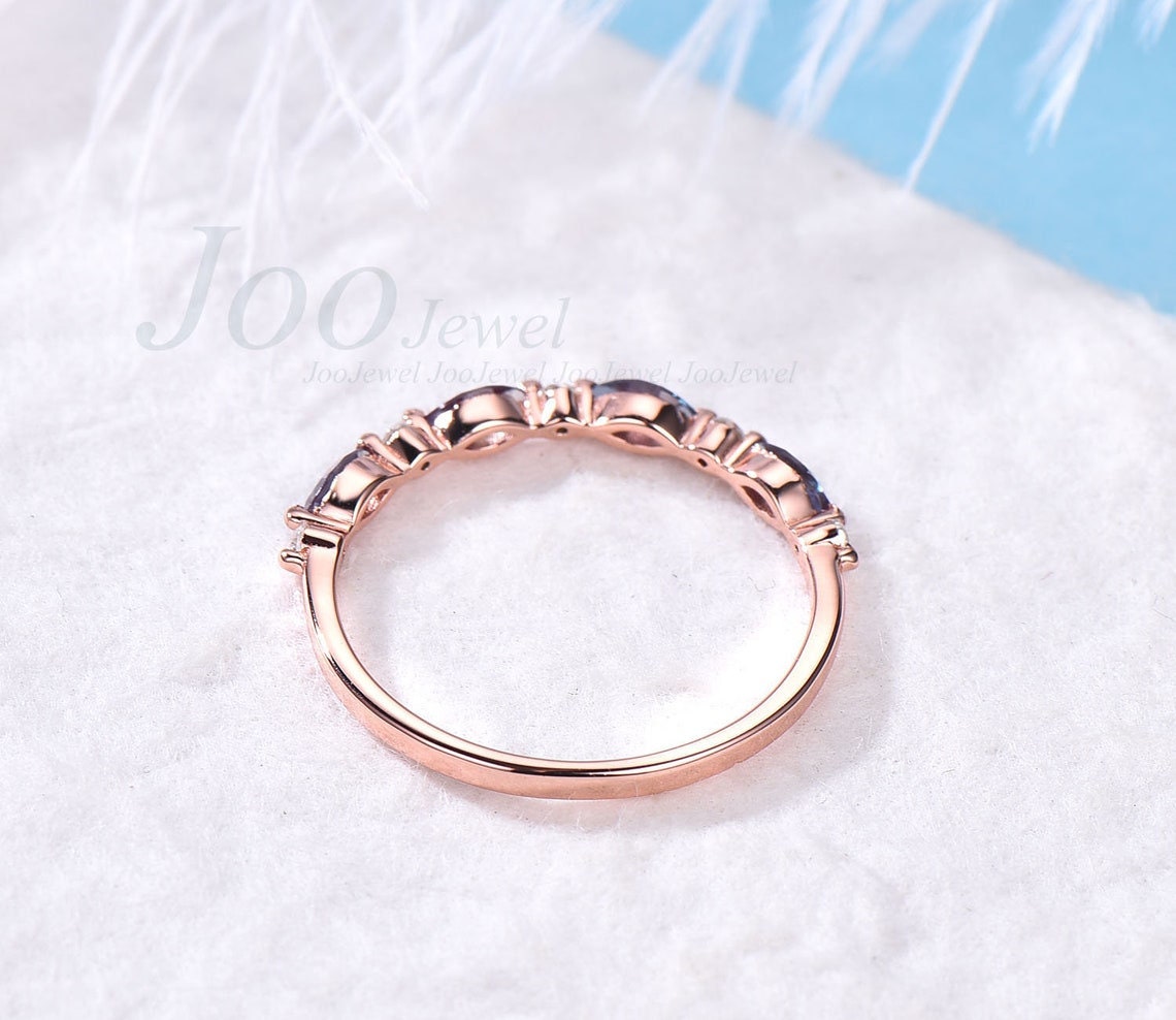 Marquise Cut Turquoise Wedding Band Vintage Half Eternity Turquoise Ring December Birthstone Matching Band Stackable Ring Anniversary Gift