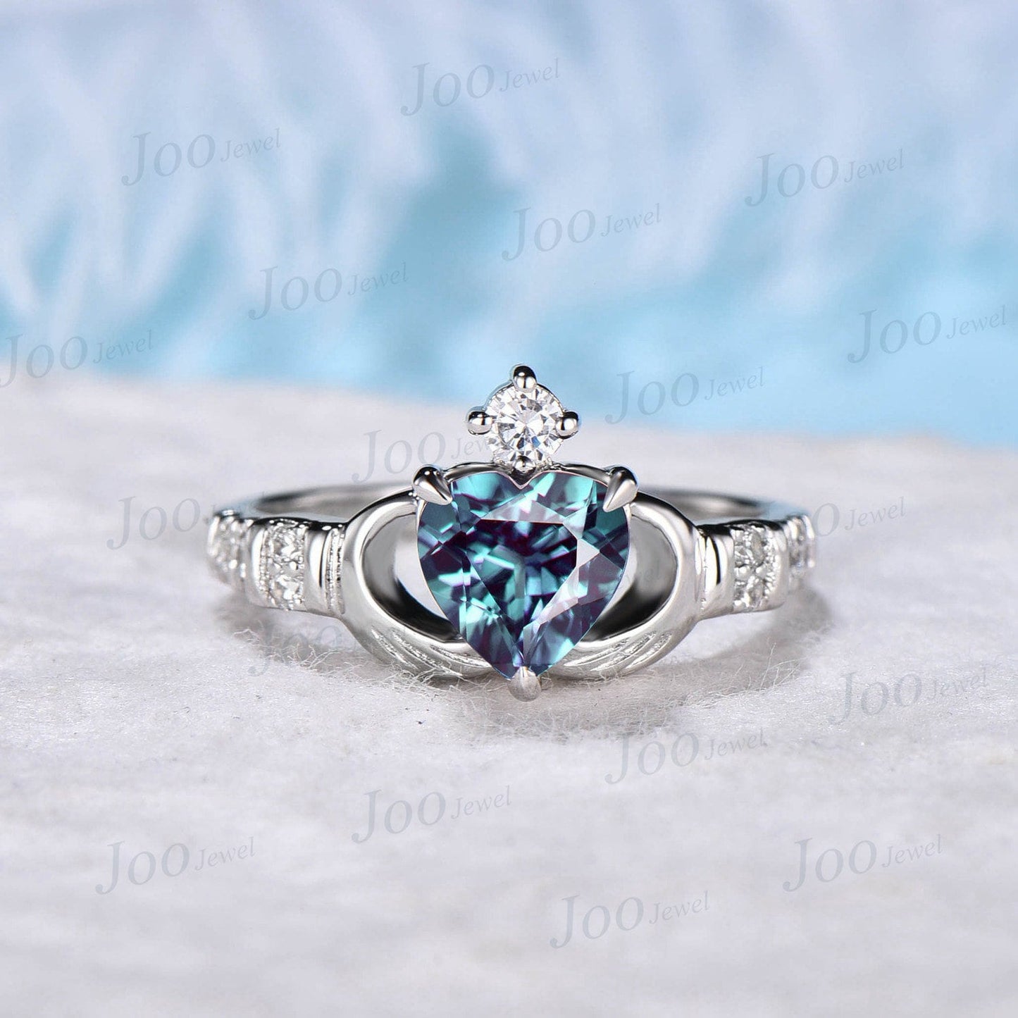 Alexandrite Engagement Ring Set June Birthstone Celtic Claddagh Engagement Ring Irish Promise Ring Women Anniversary Gift Heart Wedding Ring
