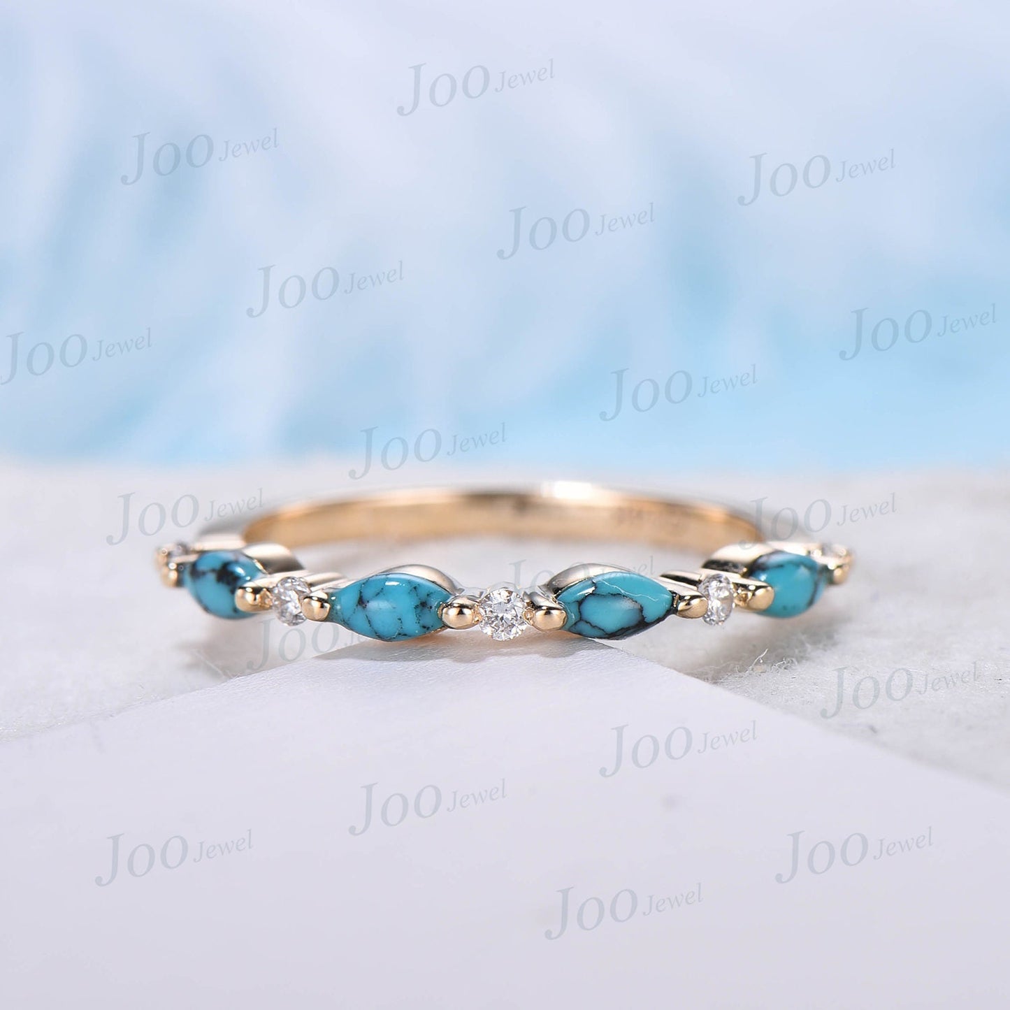 Marquise Cut Turquoise Wedding Band Vintage Half Eternity Turquoise Ring December Birthstone Matching Band Stackable Ring Anniversary Gift
