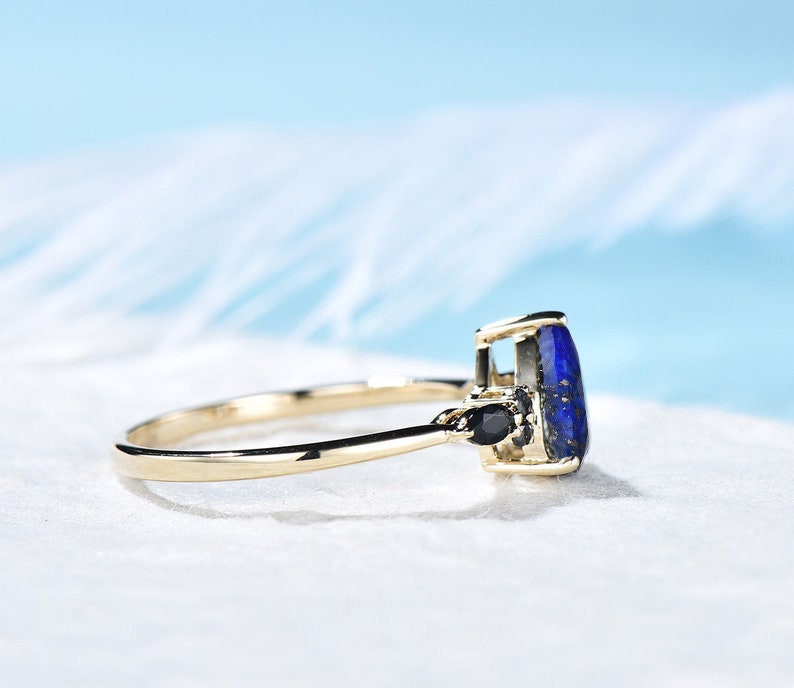 1.25ct Pear Shaped Natural Lapis Lazuli Engagement Ring Sterling Silver Vintage Lapis Gold Wedding Ring Blue Gemstone Antique Gift for Women