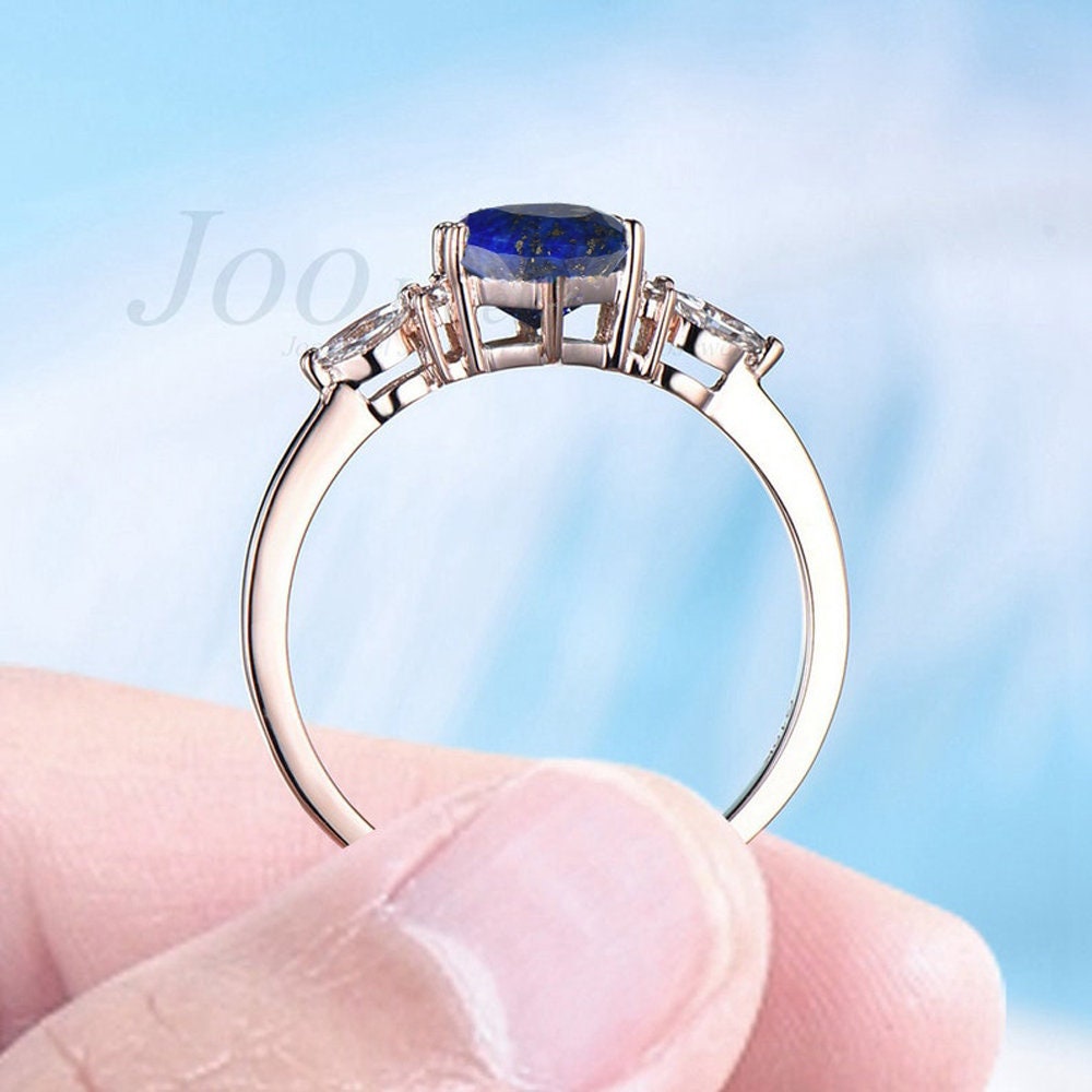1ct Hexagon Cut Natural Blue Lapis Lazuli Engagement Ring Sterling Silver Lapis Gold Wedding Ring Blue Gemstone Lapis Jewelry Birthday Gifts