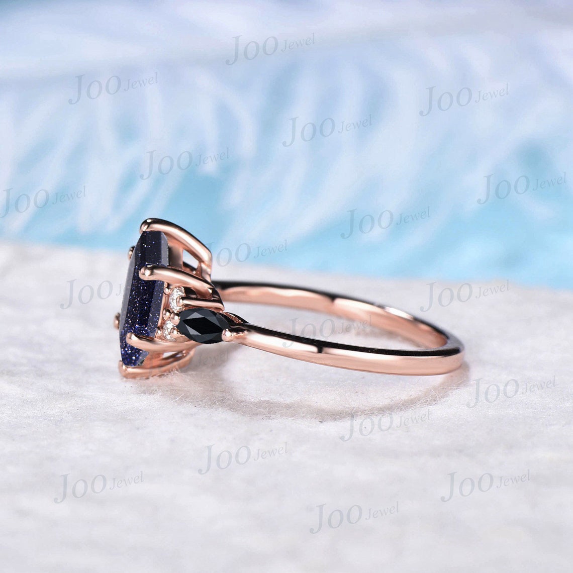 Sterling Silver Hexagon Cut Starry Sky Blue Sandstone Engagement Ring Vintage Cluster Moissanite Black Gemstone Ring Personalized Ring Gifts