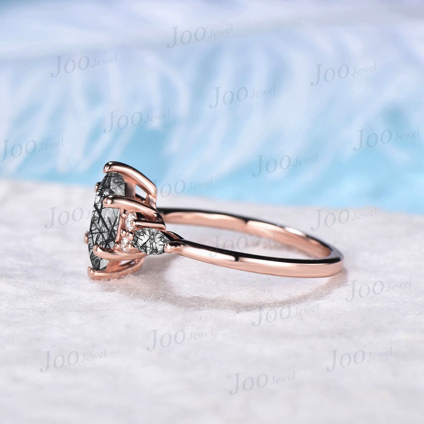 Hexagon Cut Natural Black Rutilated Quartz Engagement Ring Vintage Sterling Silver Black Rutile Ring Unique Wedding/Birthday Gift for Women