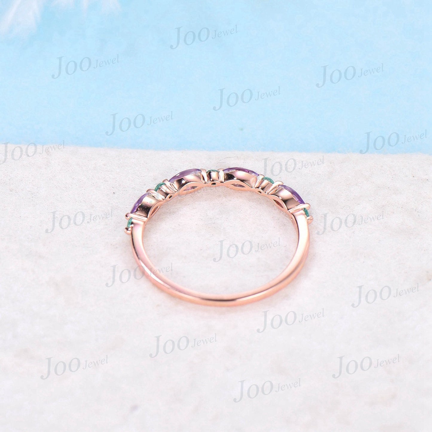 10K/14K/18K Rose Gold Marquise Natural Purple Amethyst Wedding Band February Birthstone Jewelry Emerald Ring Minimalist Crystal Wedding Ring