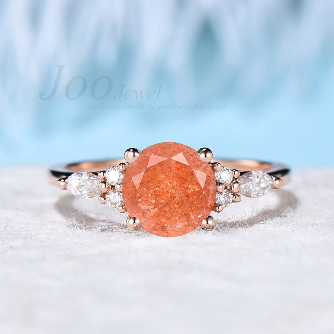 Round Cut Sunstone Ring Silver Natural Gemstone Heal Crystal Ring 7mm Orange Sunstone Engagement Rings Energy Ring Energy Jewelry Gift Women