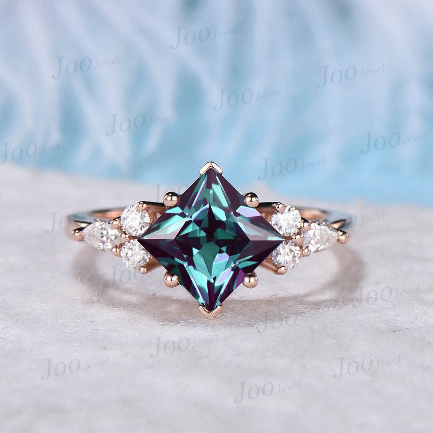 Princess Cut Alexandrite Engagement Rings Vintage Trinity Knot Celtic Wedding Band 10K/14K/18K Rose Gold Alexandrite Moissanite Bridal Set