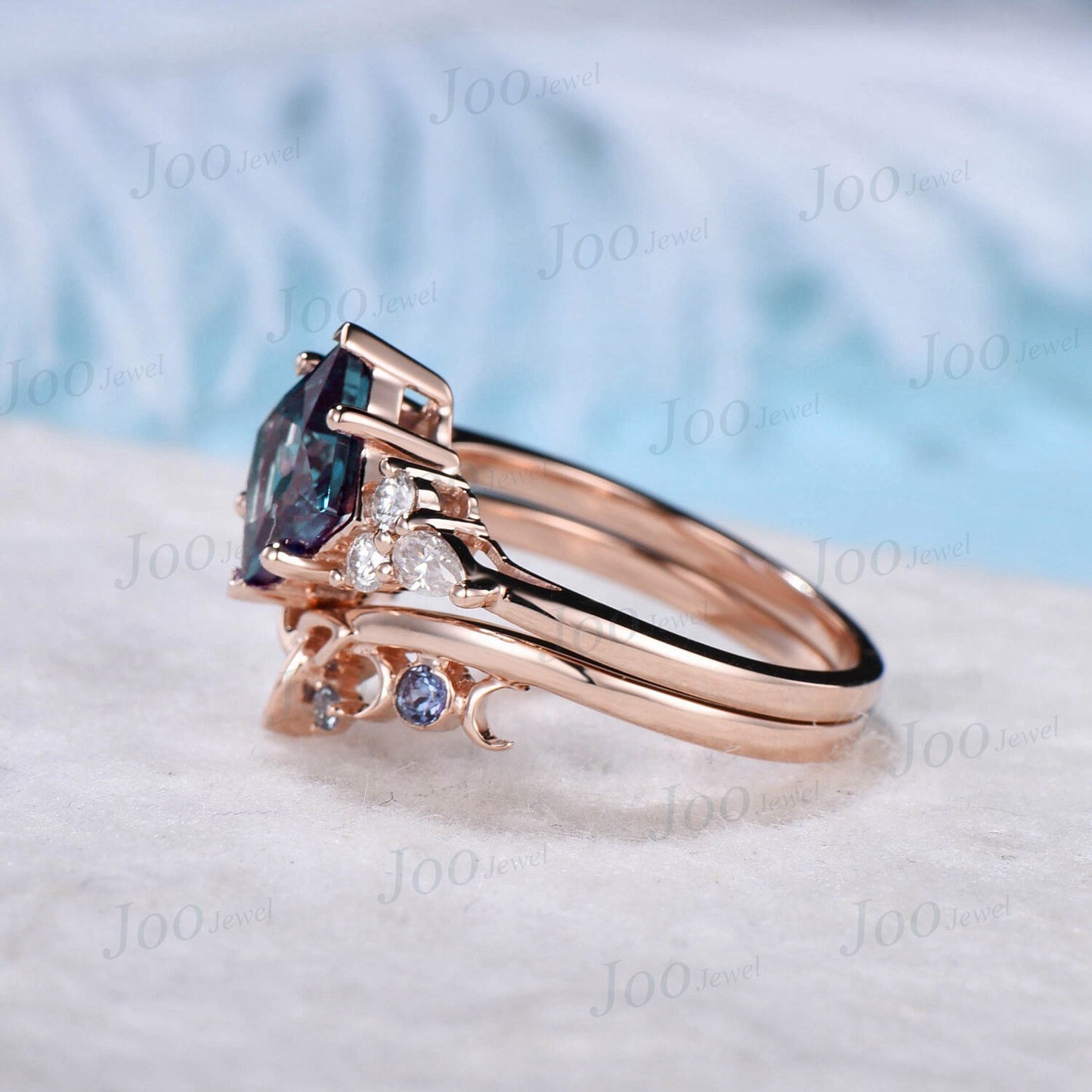 Princess Cut Alexandrite Engagement Rings Vintage Trinity Knot Celtic Wedding Band 10K/14K/18K Rose Gold Alexandrite Moissanite Bridal Set
