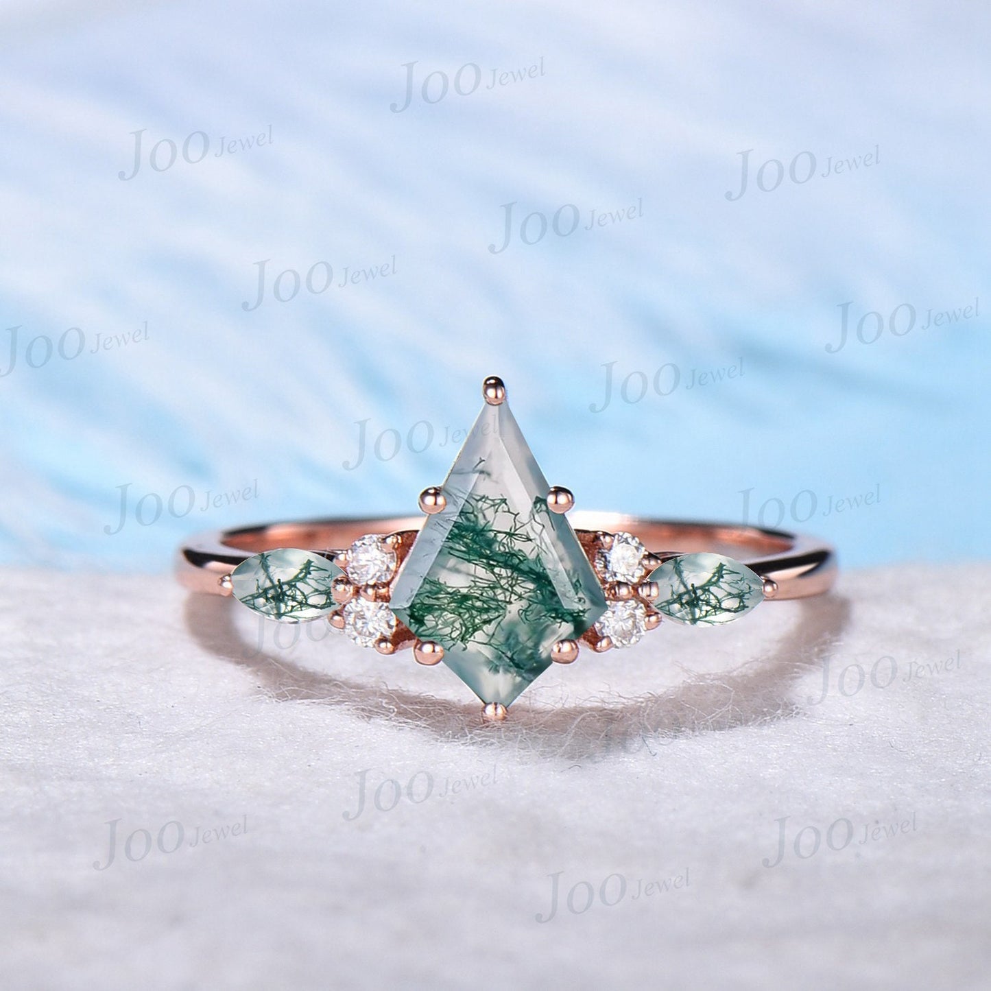 1.5ct Oval Cut Natural Moss Agate Engagement Rings Rose Gold Silver Cluster Aquatic Agate Promise Ring Marquise Moss Moissanite Wedding Ring