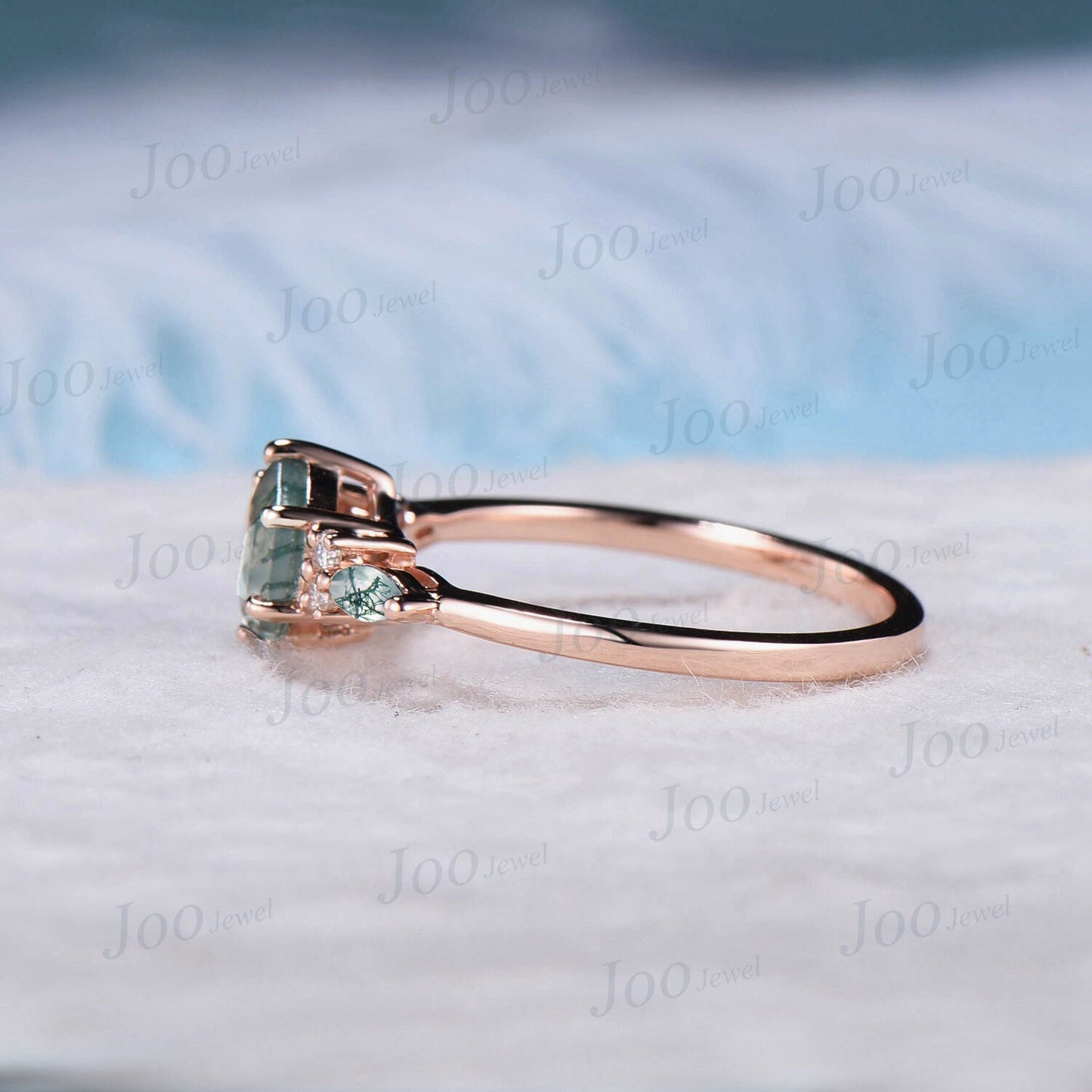 1ct Hexagon Cut Natural Moss Agate Engagement Rings 14k Rose Gold Cluster Aquatic Agate Promise Ring Marquise Moss Moissanite Wedding Ring