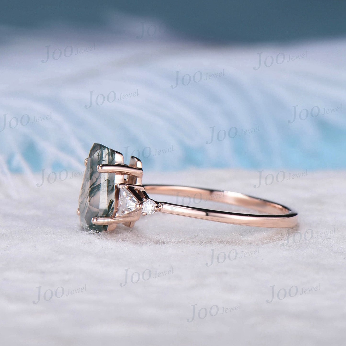 Coffin Cut Natural Moss Agate Ring Gold Silver Unique Long Hexagon Engagement Rings Moissanite Wedding Ring Coffin Jewelry Anniversary Gift