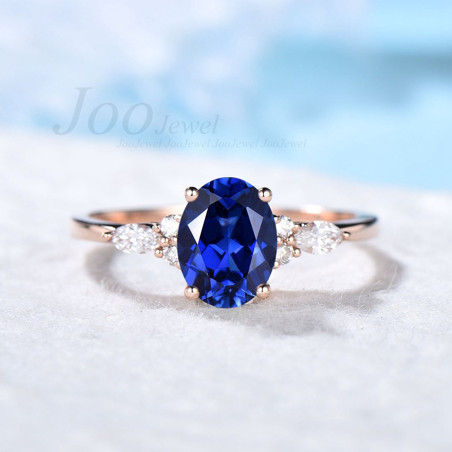 Oval Cut 1.5ct Blue Sapphire Ring Vintage Sterling Silver Blue Engagement Ring Unique Anniversary Ring September Birthstone Birthday Gift