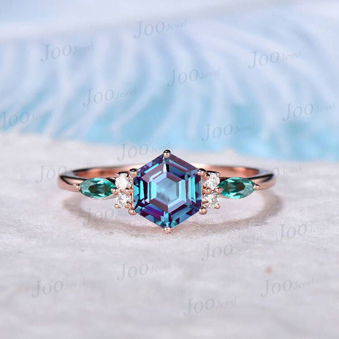 Hexagon Engagement Ring Alexandrite Ring Vintage Promise Ring Color Change Personalized Birthday Anniversary Gift Women June Birthstone Ring