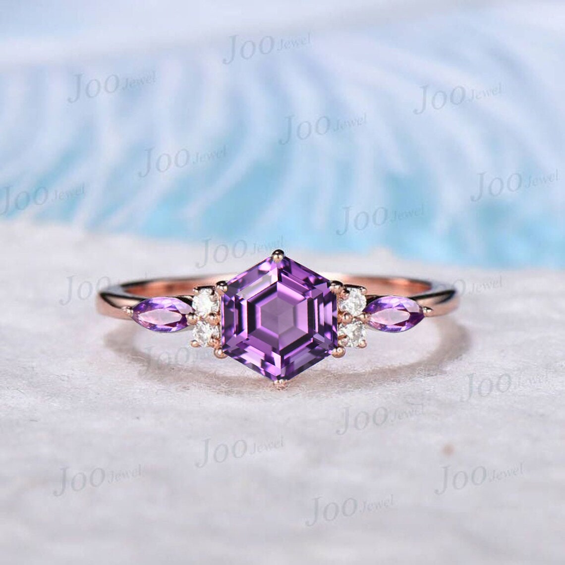 Hexagon Cut Natural Purple Amethyst Ring Unique Amethyst Engagement Ring Sterling Silver Crystal Bridal Wedding Ring Anniversary Gifts Women