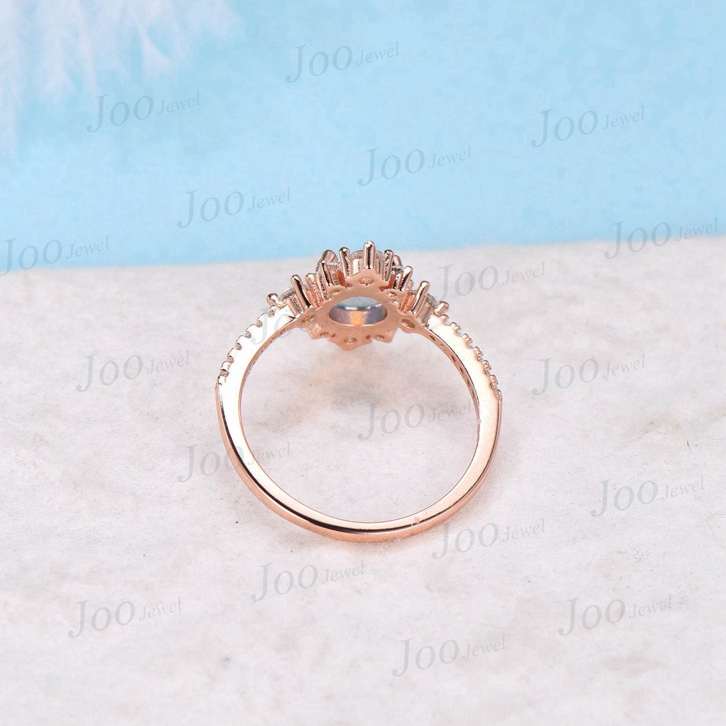 Celestial Opal Engagement Ring Crescent Moon Ring Round Cut Opal Engagement Ring Women Moissanite Wedding Ring Promise Ring Moon Phase Ring
