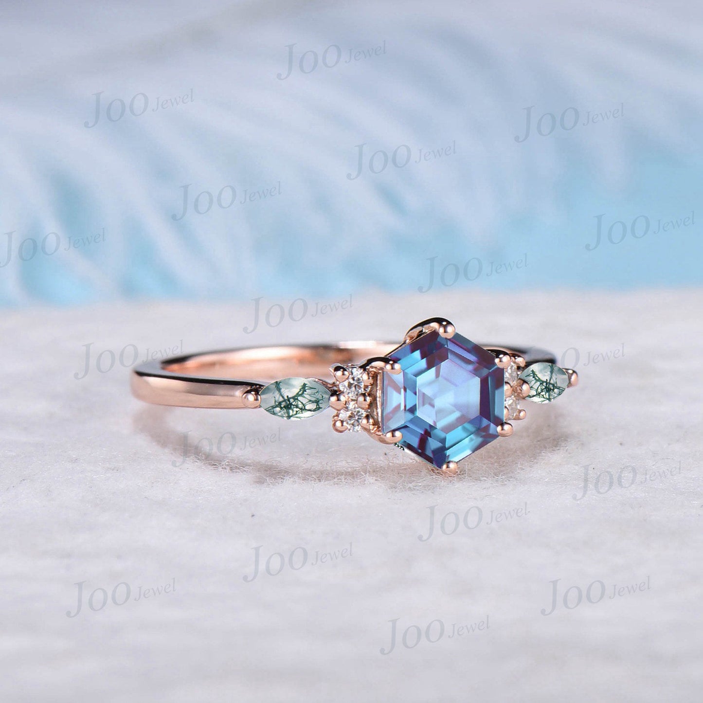 June Birthstone Wedding Ring 10K/14K/18K Rose Gold 1ct Hexagon Alexandrite Engagement Ring Moss Agate Green Gemstone Ring Anniversary Ring