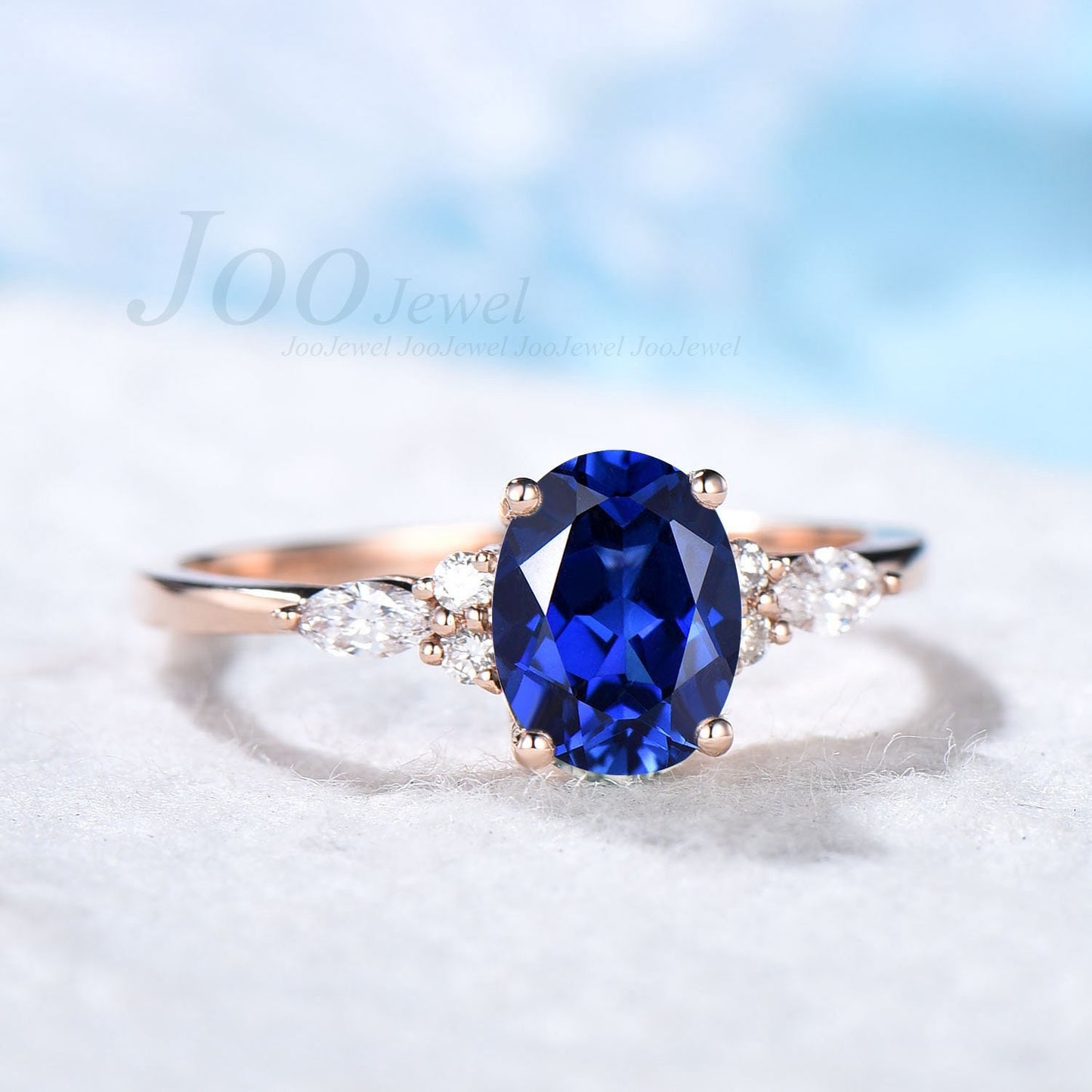 Oval Cut 1.5ct Blue Sapphire Ring Vintage Sterling Silver Blue Engagement Ring Unique Anniversary Ring September Birthstone Birthday Gift
