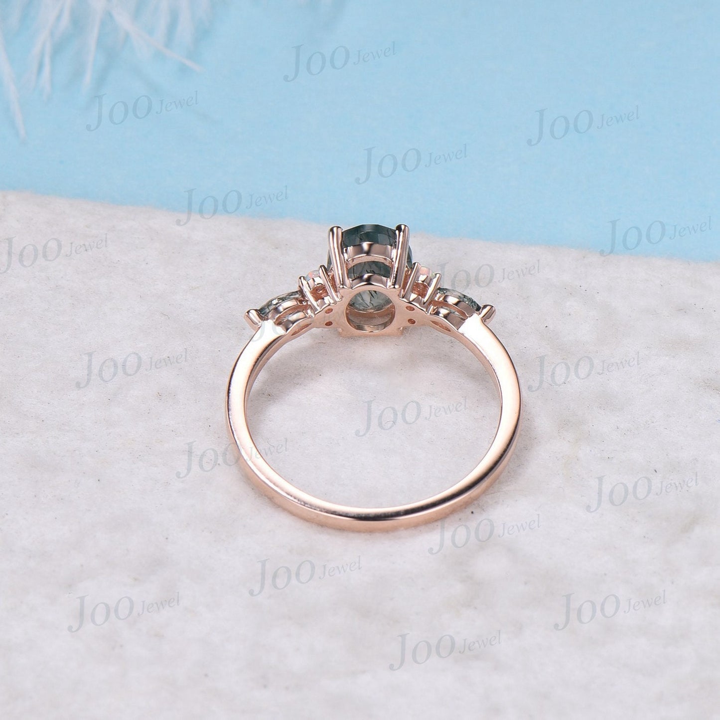 Opal Moss Agate Engagement Rings Rose Gold Silver 1.5ct Oval Cut Cluster Aquatic Agate Promise Ring Unique Marquise Moss Agate Wedding Ring