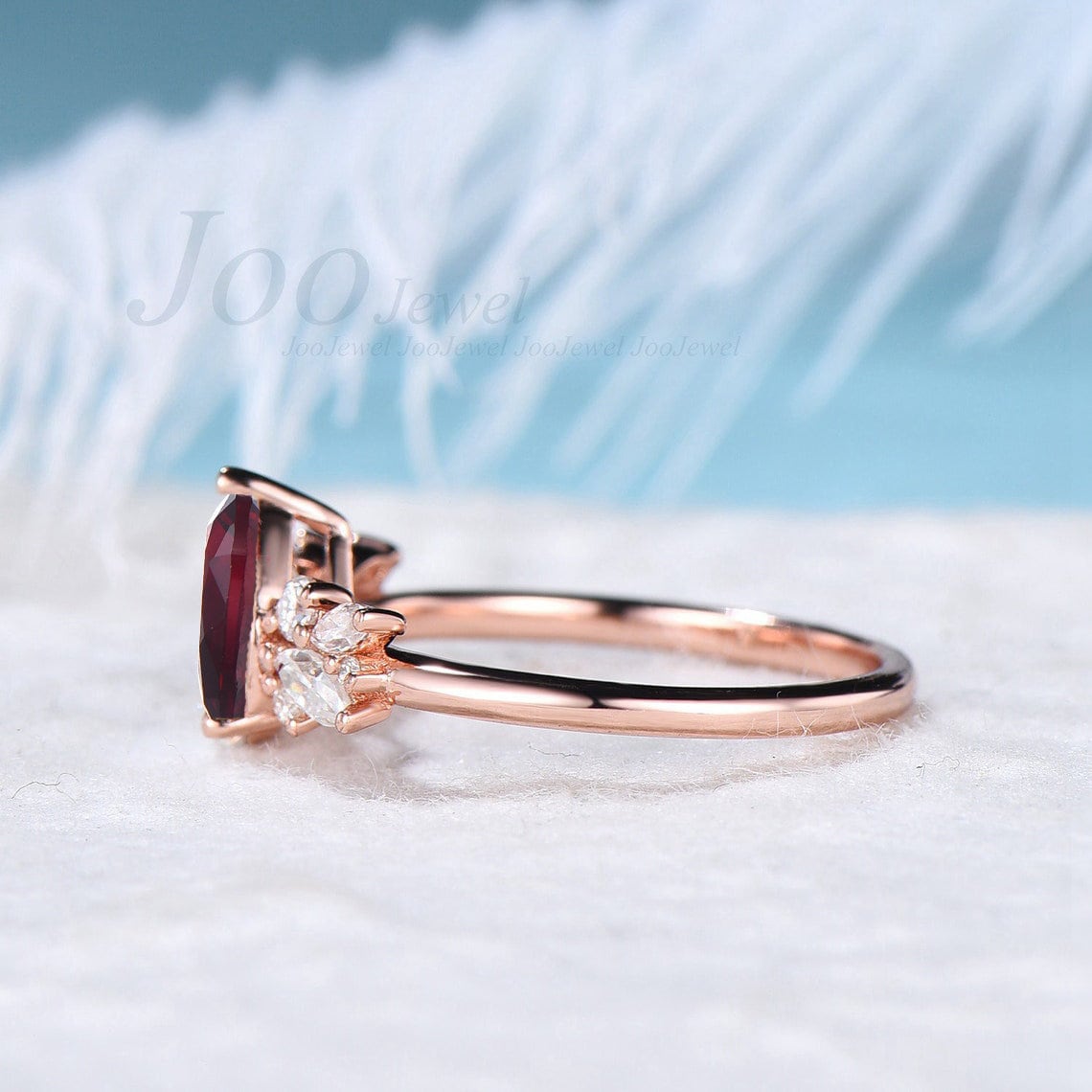 1.25ct Pear Shaped Ruby Engagement Ring 10K Rose Gold Pink Tourmaline Cluster Wedding Ring Vintage Nature Inspired Moissanite Promise Rings