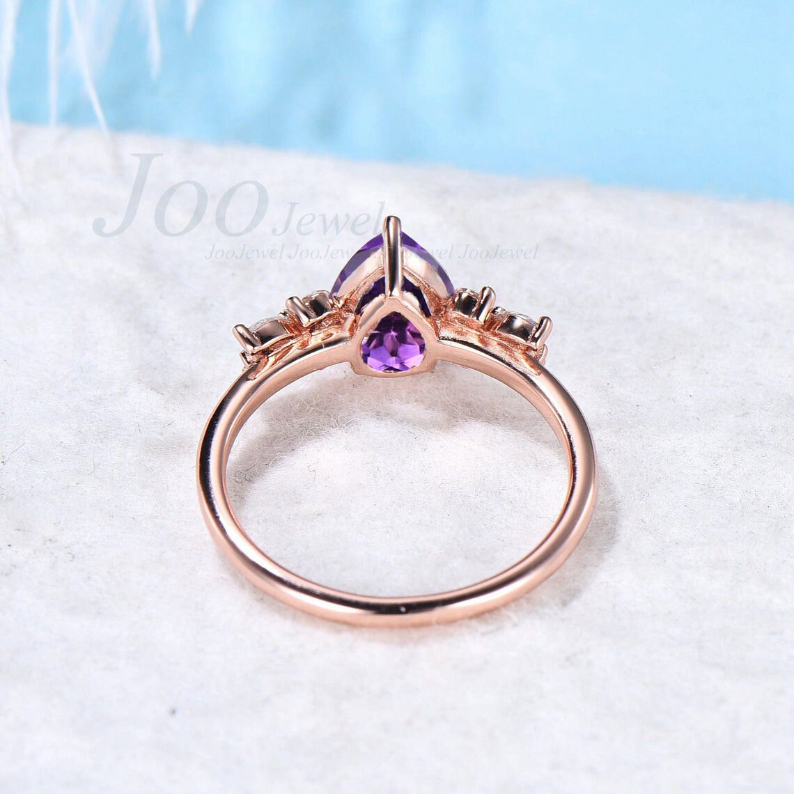 Cluster Engagement Ring 1.25ct Pear Shaped Natural Purple Amethyst Ring Vintage Pink Tourmaline Ring Personalized Birthday Anniversary Gift