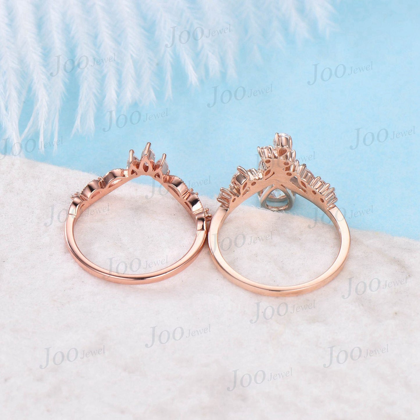1.25ct Vintage Moissanite Engagement Ring Pear Shaped Art Deco Engagement Ring Cocktail Moissanite Rings 14K Rose Gold Wedding Bridal Set