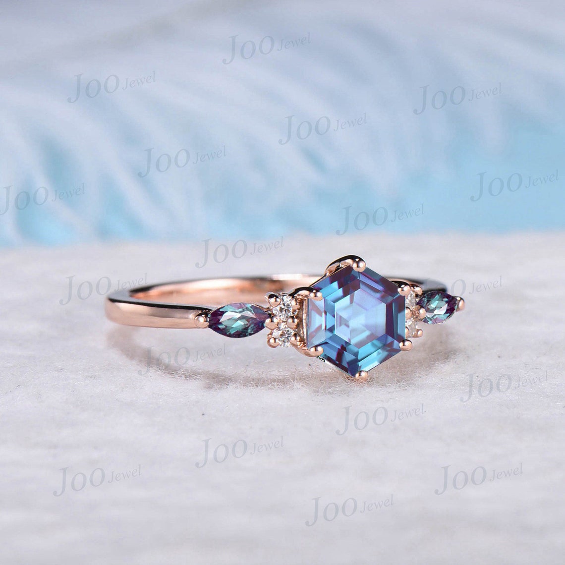 Hexagon Engagement Ring Alexandrite Ring Vintage Promise Ring Color Change Personalized Birthday Anniversary Gift Women June Birthstone Ring
