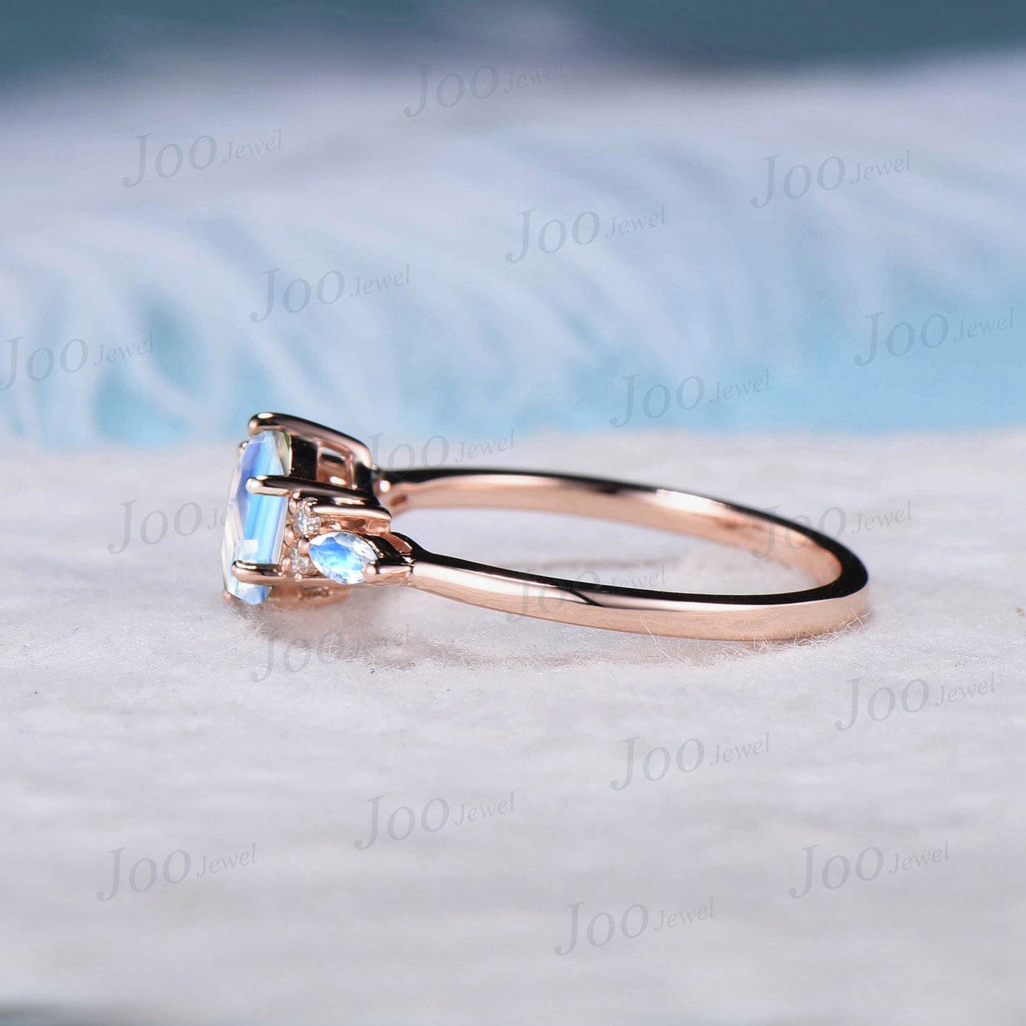 1ct Hexagon Cut Natural Rainbow Moonstone Engagement Rings Rose Gold Moissanite Moonstone Wedding Ring June Birthstone Jewelry Birthday Gift