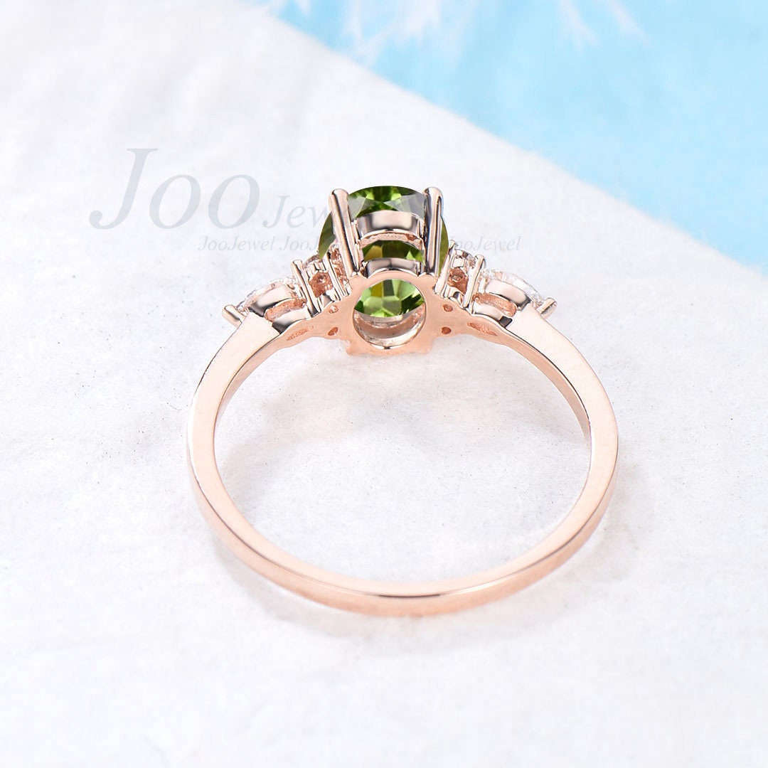 1.5ct Oval Natural Peridot Ring 10K Rose Gold Green Engagement Ring August Birthstone Wedding Ring Personalized Anniversary/Birthday Gifts