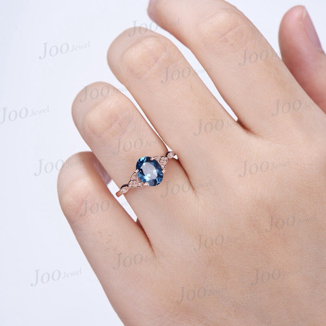 December Birthstone Engagement Ring 1.5ct Oval London Blue Topaz Celtic Engagement Ring Trinity Knot Wedding Ring Moissanite Irish Jewelry