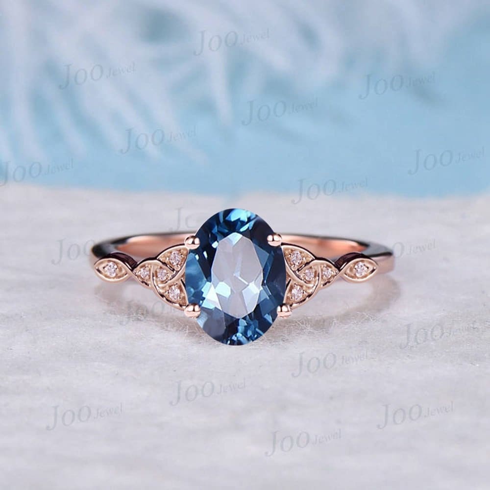 December Birthstone Engagement Ring 1.5ct Oval London Blue Topaz Celtic Engagement Ring Trinity Knot Wedding Ring Moissanite Irish Jewelry