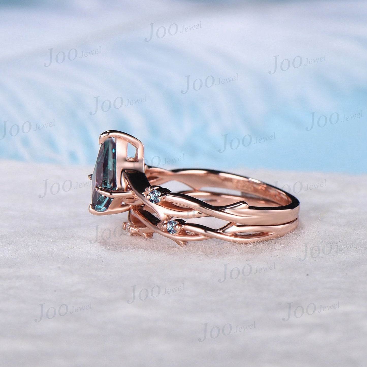 Nature Inspired Color-Change Alexandrite Twig Engagement Ring 10K Rose Gold Kite Alexandrite Ring Set Alexandrite Vine Branch Wedding Ring