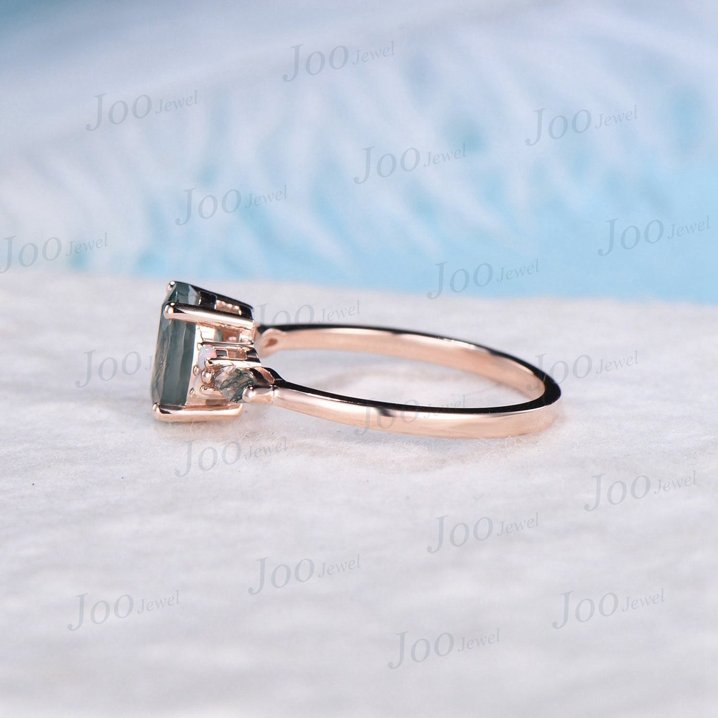 Opal Moss Agate Engagement Rings Rose Gold Silver 1.5ct Oval Cut Cluster Aquatic Agate Promise Ring Unique Marquise Moss Agate Wedding Ring