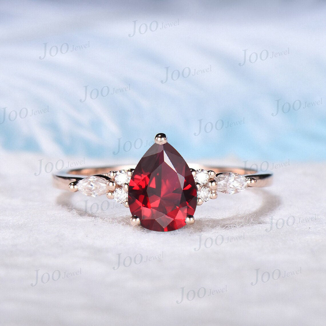 July Birthstone Bridal Set Vintage 10K Rose Gold 1.25CT Pear Shape Red Ruby Engagement Ring Set Moissanite Vine Band Unique Anniversary Gift
