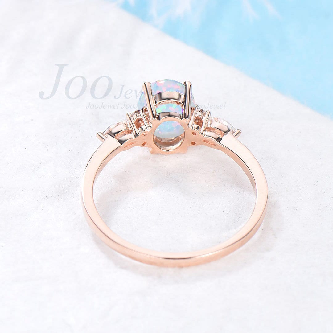 1.5ct Opal Engagement Ring Vintage Rose Gold Wedding Ring Sterling Silver Oval Opal Ring Unique October Birthstone Anniversary Birthday Gift
