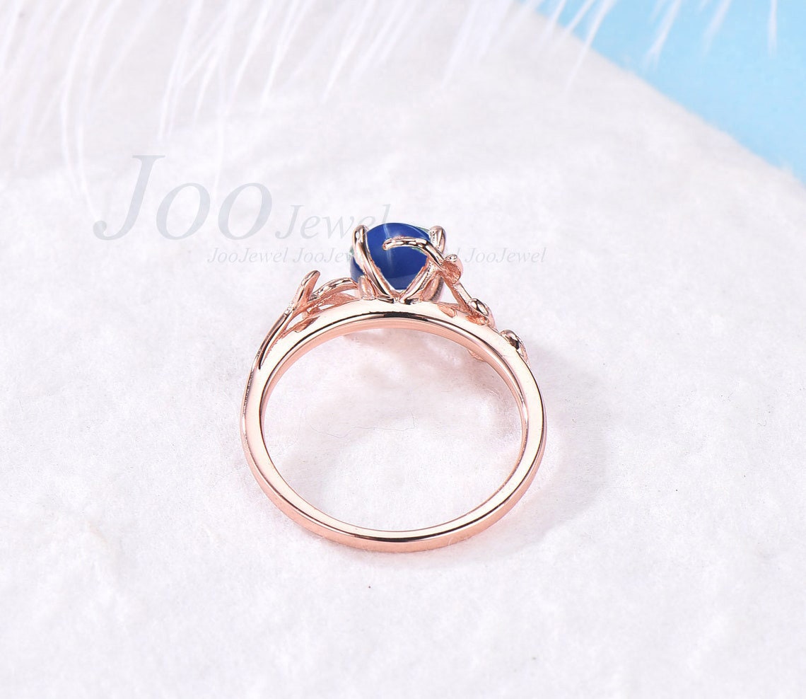 Nature Inspired Starry Sky Star Sapphire Engagement Ring Round Cut Silver Leaf Blue Star Wedding Ring Personalized Unique Promise Gift Women
