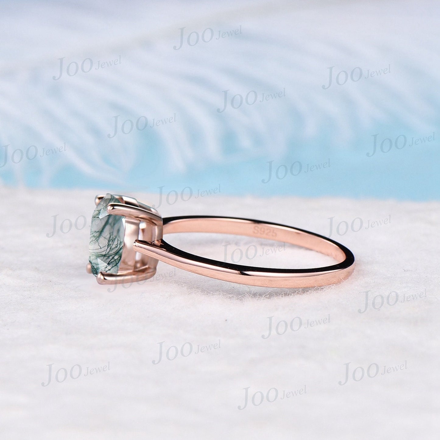 Natural Oval Moss Agate Solitaire Rings 1.5CT Simple Moss Agate Engagement Ring Round Claw Classic Promise Wedding Ring Anniversary Gifts
