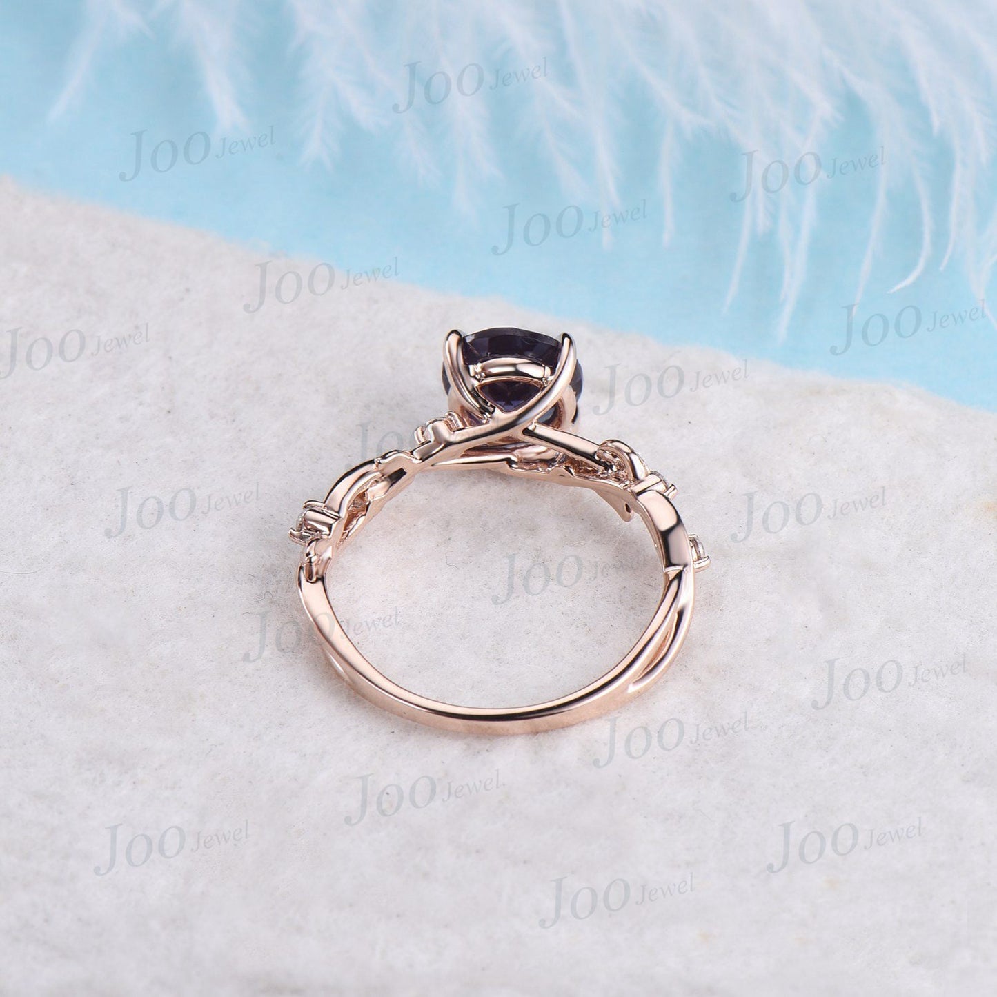 Nature Inspired Alexandrite Ring 10K Rose Gold 1.5ct Oval Cut Alexandrite Engagement Rings Leaf Moissanite Branch Vine Ring Anniversary Gift