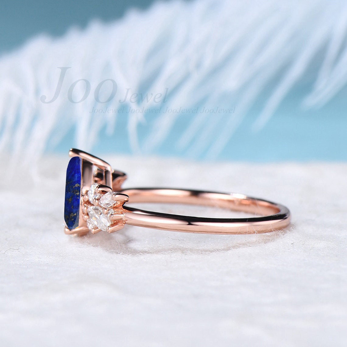 Natural Pear Lapis Lazuli Engagement Ring Sterling Silver Vintage 1.25ct Antique Lapis Gold CZ Diamond Wedding Ring Unique Christmas Gifts