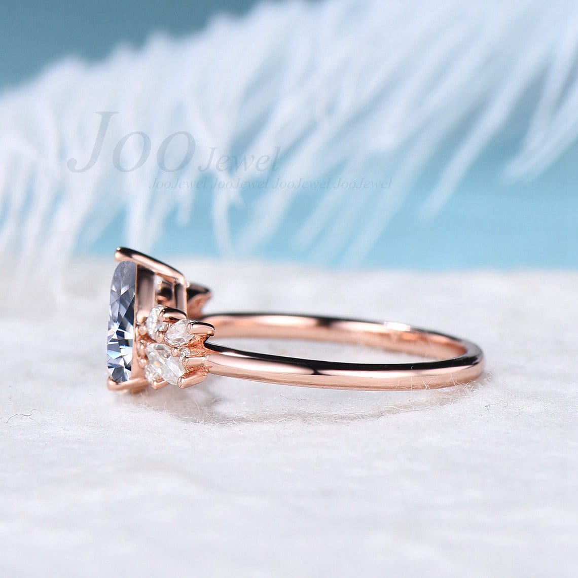 Gray Diamond Engagement Ring 1.25ct Pear Shaped Gray Moissanite Cluster Wedding Ring Grey Gemstone Ring Unique Cluster Promise Ring Women