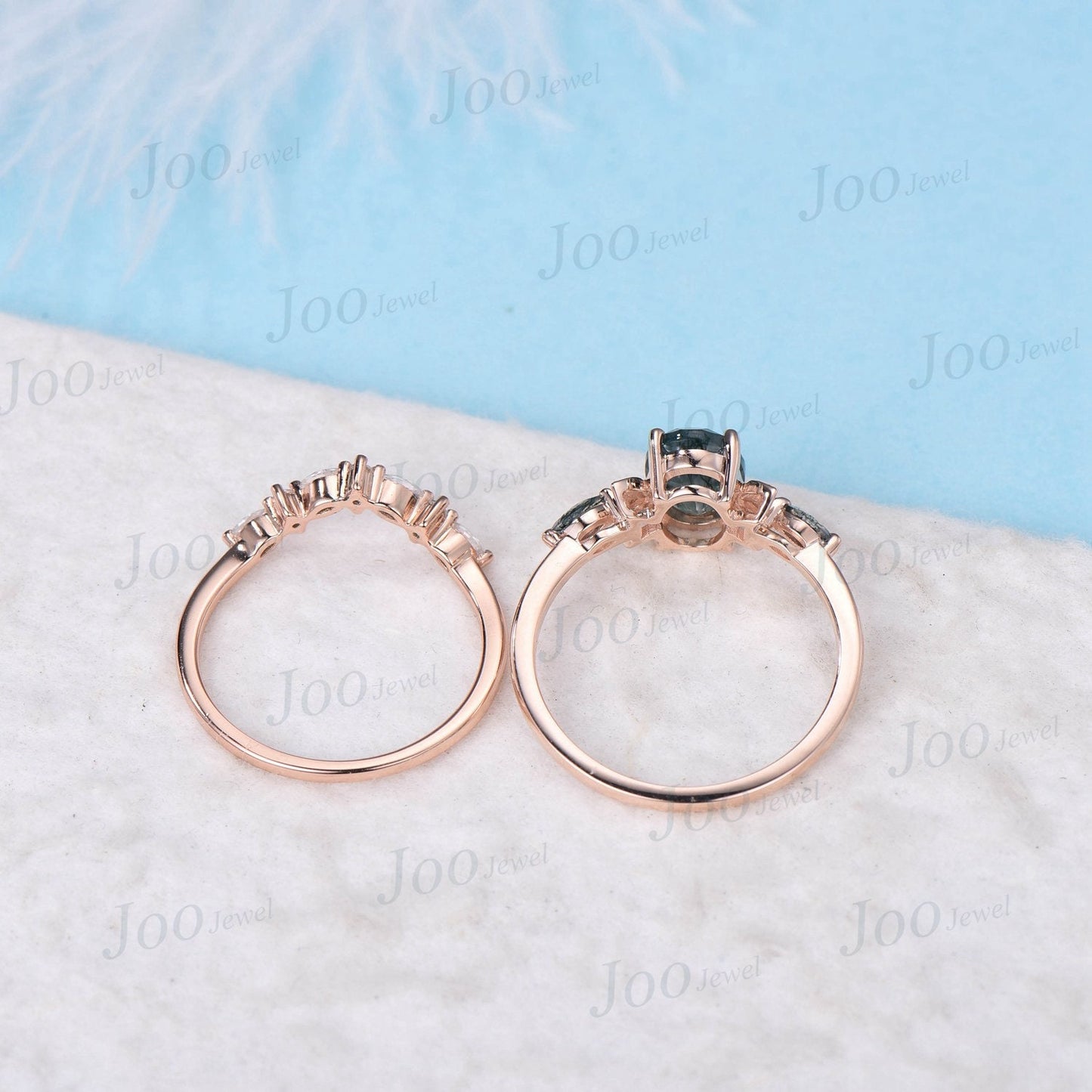 1.5ct Oval Alexandrite Moon Engagement Ring Set 2pcs Rose Gold Celestial Alexandrite Bridal Set Moissanite Alexandrite Curve Wedding Band